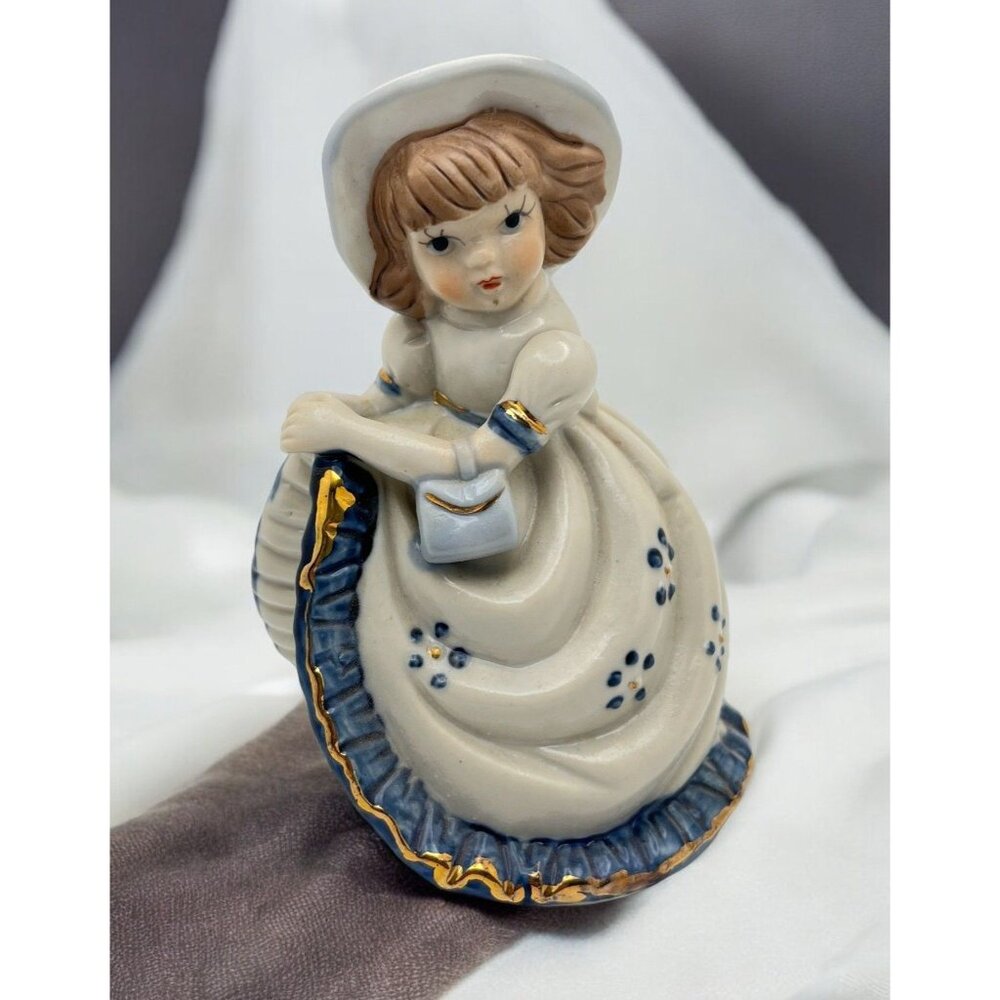 Vintage Porcelain Bell Girl in a Blue Dress Southern Belle Hand Painted Taiwan